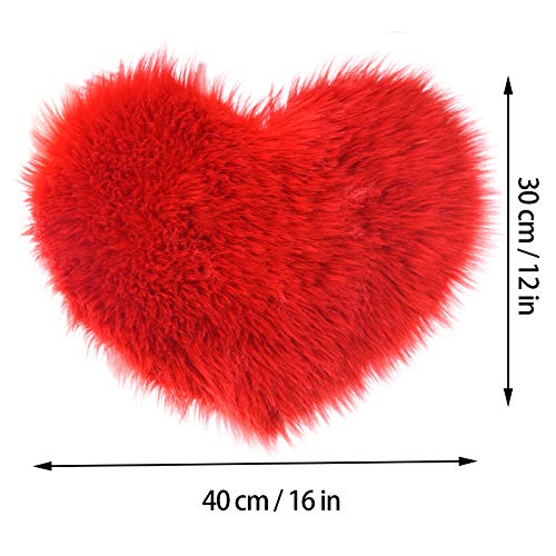 Marrywindix 2 Pieces Red Heart Shaped Fluffy Faux Sheepskin Area Rug Plush Carpet Fur Room Mat for Home Sofa Floor Decor (12 x 16 Inch)