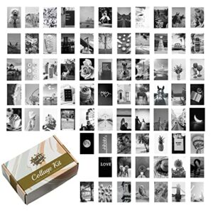 black and white wall collage kit 75pcs of peaceful photos for bedroom, college dorm, colorful boho aesthetic decor, cute posters gift for teen girls, modern interior decoration, durable box, stickers