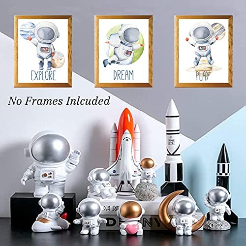 RUIYAN 6 Pieces Funny Inspirational Cartoon Outer Space Astronaut Planet Wall Art, Explore Dream Discover Art for Boys,(8*10inch)Perfect Nursery Playroom Classroom or Children Room Decor