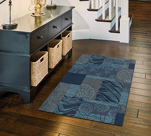 Brumlow MILLS Ocean Collage Sea Shell Print Area Rug for Living Room, Dining Room, Kitchen, Bedroom and Contemporary Home Décor, 30" x 46", Blue