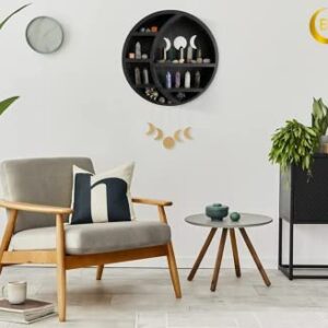 Ella & Emma Wooden Moon Shelf for Crystals - Crescent Moon Crystal Shelf, Crystal Storage & Wall Hanging Shelves for Bedroom Aesthetic, Moon Phase Wall Decor & Crystal Display Shelf, Pinewood, Black