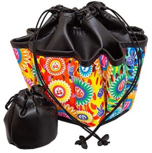 abs novelties peace love bingo pattern 10 pocket tote, black, one size bingo bag with pockets