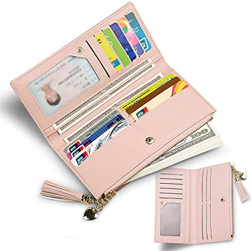 Wallets for Women Leather Cell Phone Case Holster Bag Long Slim Credit Card Holder Cute Minimalist Coin Purse Thin Large Capacity Zip Clutch Handbag Wallet for Girls and Boys Ladies (Black)