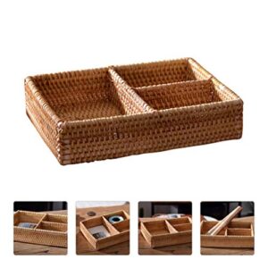 BESPORTBLE Rattan Basket Divided Woven Storage Case 3- Compartment Wicker Organizer