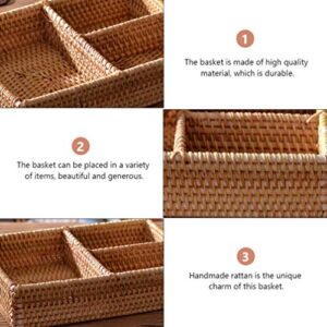 BESPORTBLE Rattan Basket Divided Woven Storage Case 3- Compartment Wicker Organizer