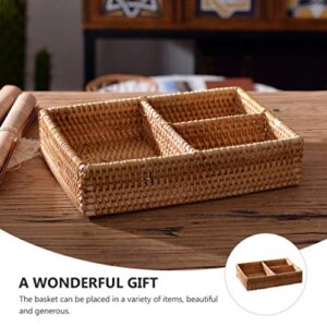 BESPORTBLE Rattan Basket Divided Woven Storage Case 3- Compartment Wicker Organizer