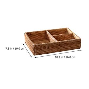 BESPORTBLE Rattan Basket Divided Woven Storage Case 3- Compartment Wicker Organizer