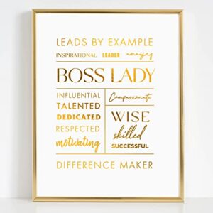 merry expressions boss lady desk and wall art with metal frame – boss lady office décor, boss lady gift with boss lady quote (gold, 7″ x 9″)