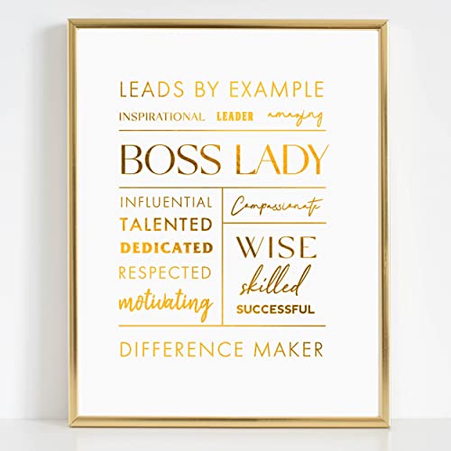 Merry Expressions Boss Lady Desk and Wall Art with Metal Frame - Boss Lady Office Décor, Boss Lady Gift with Boss Lady Quote (Gold, 7" x 9")