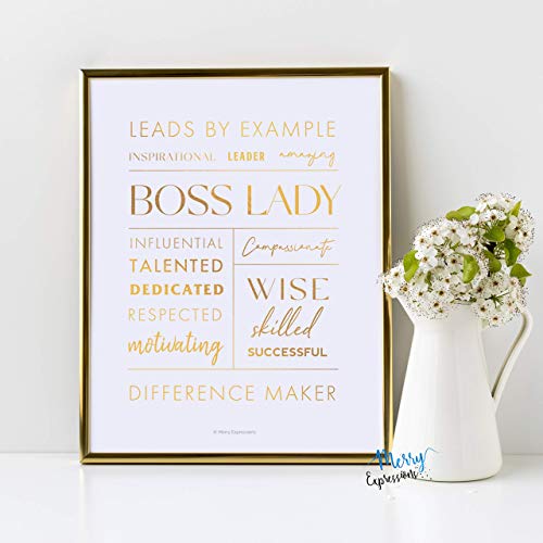 Merry Expressions Boss Lady Desk and Wall Art with Metal Frame - Boss Lady Office Décor, Boss Lady Gift with Boss Lady Quote (Gold, 7" x 9")