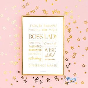 Merry Expressions Boss Lady Desk and Wall Art with Metal Frame - Boss Lady Office Décor, Boss Lady Gift with Boss Lady Quote (Gold, 7" x 9")