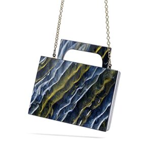 WuYangSto Acrylic Evening Bag,Marble Gold Blue Clutch Purses for Women Formal