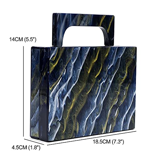 WuYangSto Acrylic Evening Bag,Marble Gold Blue Clutch Purses for Women Formal