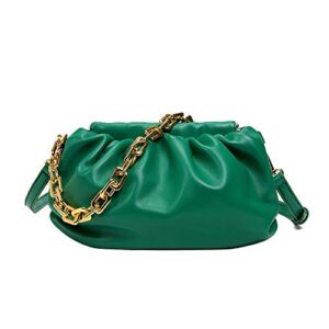 women’s chain pouch bag cloud-shaped dumpling clutch purse ruched fashion trendy shoulder crossbody handbag chain link bag (green)