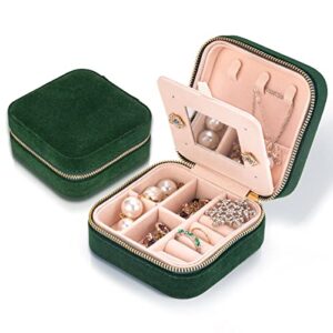 travel velvet jewelry box with mirror, mini gifts case for women girls, small portable organizer boxes for rings earrings necklaces bracelets