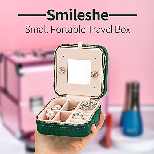 Travel Velvet Jewelry Box with Mirror, Mini Gifts Case for Women Girls, Small Portable Organizer Boxes for Rings Earrings Necklaces Bracelets