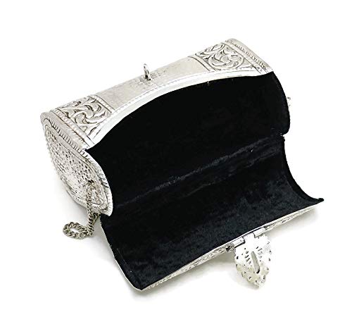 Trend Overseas women gift bridal bag Brass Metal Clutch Sling Bag Indian Ethnic Antique clutch (Silver)