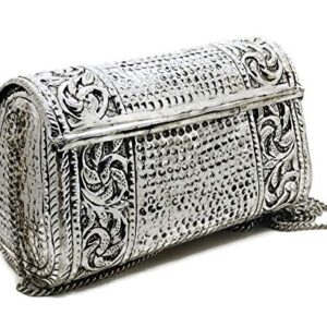 Trend Overseas women gift bridal bag Brass Metal Clutch Sling Bag Indian Ethnic Antique clutch (Silver)