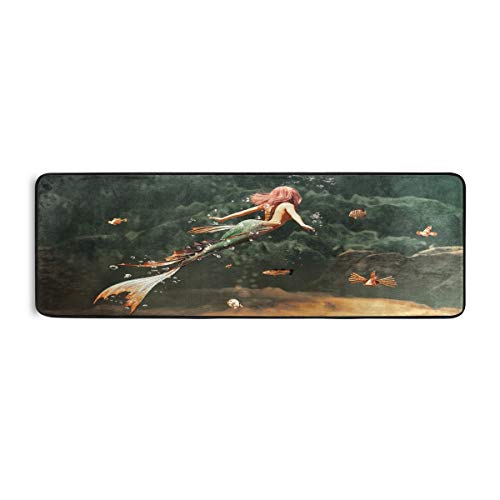 ALAZA Fantasy Mermaid in Mythical Sea Runner Area Rug Non Slip Floor Mat for Hallway Entryway Living Room Bedroom Dorm Home Decor 72x24 inches