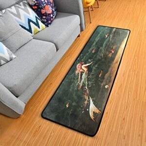 ALAZA Fantasy Mermaid in Mythical Sea Runner Area Rug Non Slip Floor Mat for Hallway Entryway Living Room Bedroom Dorm Home Decor 72x24 inches