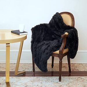 NO Shedding Decorative Luxury Faux Suede Backed Throw Blanket for Home 400 GSM, 50” by 60” (Black)