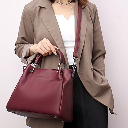 Chikencall Women Purses and Handbags Soft Leather Shoulder Bag Ladies Work Shopper Top Handle Satchels Tote Bag Burgundy