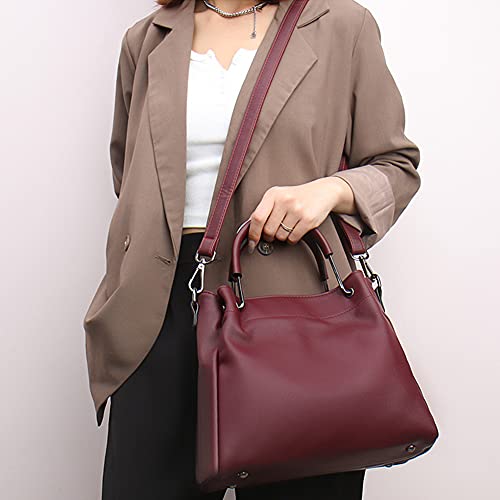 Chikencall Women Purses and Handbags Soft Leather Shoulder Bag Ladies Work Shopper Top Handle Satchels Tote Bag Burgundy