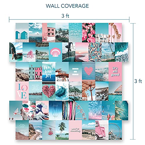 Artivo Blue Wall Collage Kit Aesthetic Pictures, 50 Set 4x6 inch, Pink VSCO Bedroom Decor for Teen Girls, Summer Beach Wall Art Print, Dorm Photo Collection, Small Posters for Room