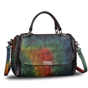 genuine leather satchel purse for women vintage handmade handbag crossbody shoulder bag (multicolor2)