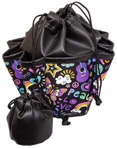 abs novelties peace and love pattern 10 pocket tote black