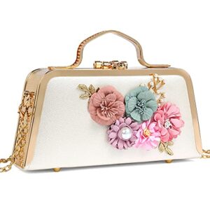 flowers evening handbags and clutches for women floral clutch purses crossbody bags bridal nude clutch wedding party bag white