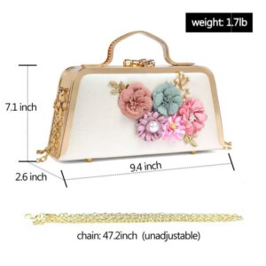 Flowers Evening Handbags and Clutches for Women Floral Clutch Purses Crossbody Bags Bridal Nude Clutch Wedding Party Bag White