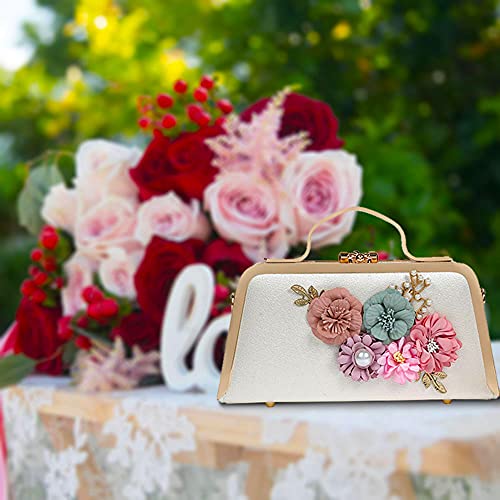 Flowers Evening Handbags and Clutches for Women Floral Clutch Purses Crossbody Bags Bridal Nude Clutch Wedding Party Bag White