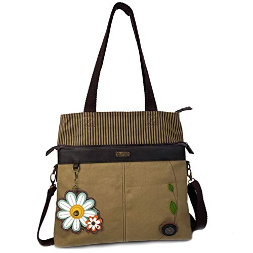 CHALA Canvas Convertible Stripe Work Tote with Chala Key-Fob in Light Olive (Daisy)