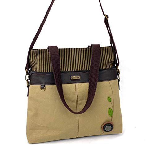 CHALA Canvas Convertible Stripe Work Tote with Chala Key-Fob in Light Olive (Daisy)