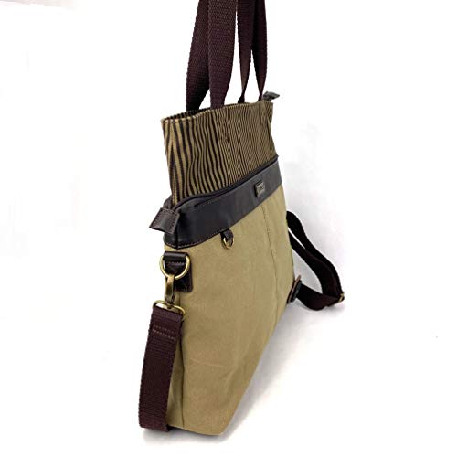 CHALA Canvas Convertible Stripe Work Tote with Chala Key-Fob in Light Olive (Daisy)