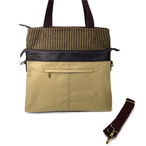 CHALA Canvas Convertible Stripe Work Tote with Chala Key-Fob in Light Olive (Daisy)