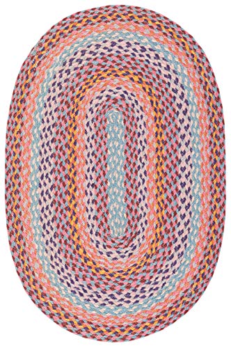 SAFAVIEH Cape Cod Collection 5' x 7' Oval Pink / Blue CAP241U Handmade Braided Jute Area Rug