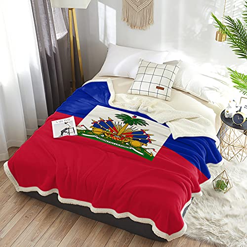 DecorLovee Sherpa Fleece Throw Blanket for Couch Bedroom, Haitian Flag Day Flag Shaggy Cozy and Soft Blanket Suitable for All Season Size 50"x 60" Tropical Plants with Green Leaves Trees