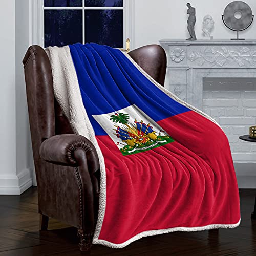 DecorLovee Sherpa Fleece Throw Blanket for Couch Bedroom, Haitian Flag Day Flag Shaggy Cozy and Soft Blanket Suitable for All Season Size 50"x 60" Tropical Plants with Green Leaves Trees