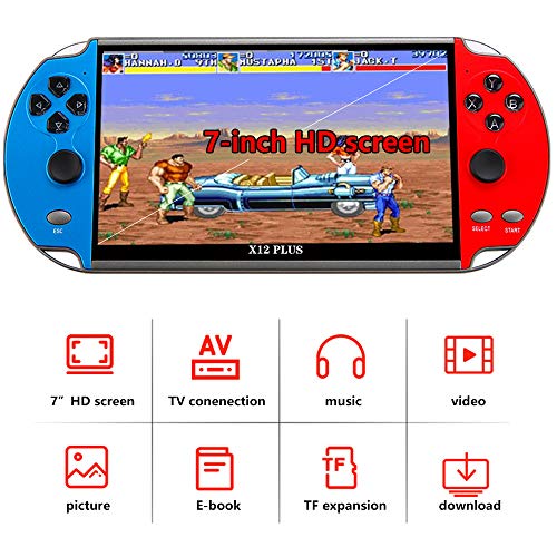 songlan-X12 Plus 7-inch HD Screen Handheld Portable MP5, 10000+ Free Games，Dual Joystick Nostalgic Arcade Video Game Machine 16GB ROM, Support GBC/GBA/NES/MD/SMC/SFC Games Children's Gifts