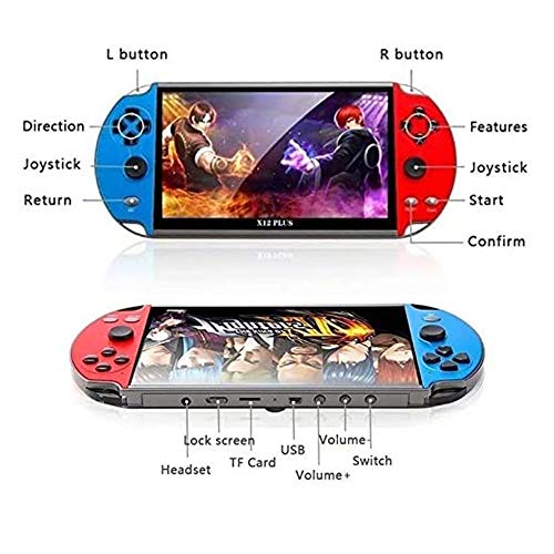 songlan-X12 Plus 7-inch HD Screen Handheld Portable MP5, 10000+ Free Games，Dual Joystick Nostalgic Arcade Video Game Machine 16GB ROM, Support GBC/GBA/NES/MD/SMC/SFC Games Children's Gifts