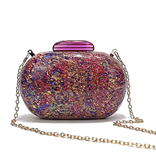 WuYangSto Small Clutch Purses for Women Prom Acrylic Evening Bags with Gold Chain (Purple)