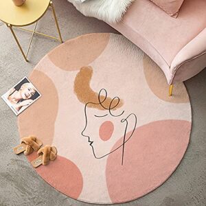 yokii cute pink round rug 3ft for bedroom living room modern boho faux wool soft circle bathroom rug rubber backed small area rugs abstract aesthetic dorm carpet room deocr (rounnd-3ft, pink)