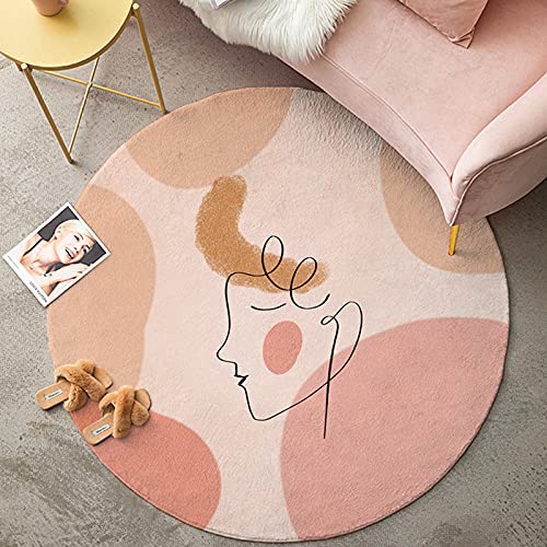 YoKii Cute Pink Round Rug 3ft for Bedroom Living Room Modern Boho Faux Wool Soft Circle Bathroom Rug Rubber Backed Small Area Rugs Abstract Aesthetic Dorm Carpet Room Deocr (Rounnd-3ft, Pink)