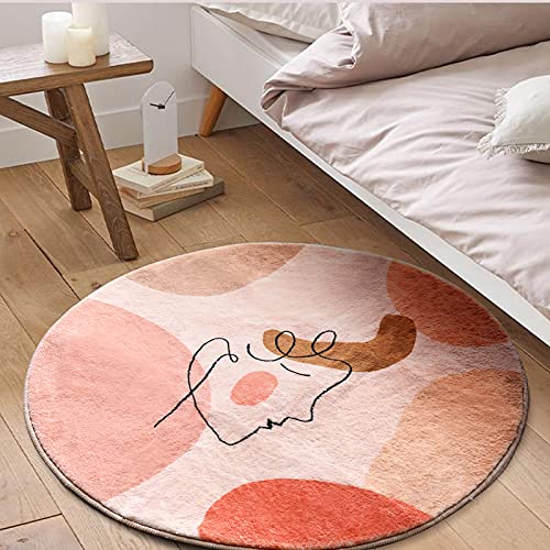 YoKii Cute Pink Round Rug 3ft for Bedroom Living Room Modern Boho Faux Wool Soft Circle Bathroom Rug Rubber Backed Small Area Rugs Abstract Aesthetic Dorm Carpet Room Deocr (Rounnd-3ft, Pink)