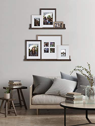 Kate and Laurel Bordeaux Farmhouse Gallery Floating Shelf and Wall Frame Kit, Set of 8, Multiple Finishes, Assorted Size Frames and Two Display Shelves