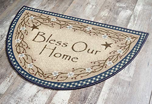 Brumlow MILLS Bless Our Home Berry Blossoms Floral Welcome Door Mat for Entryway, Kitchen, or Home Décor Area Rug, 19" x 31", Blue