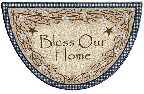 Brumlow MILLS Bless Our Home Berry Blossoms Floral Welcome Door Mat for Entryway, Kitchen, or Home Décor Area Rug, 19" x 31", Blue