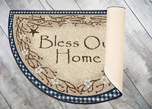 Brumlow MILLS Bless Our Home Berry Blossoms Floral Welcome Door Mat for Entryway, Kitchen, or Home Décor Area Rug, 19" x 31", Blue